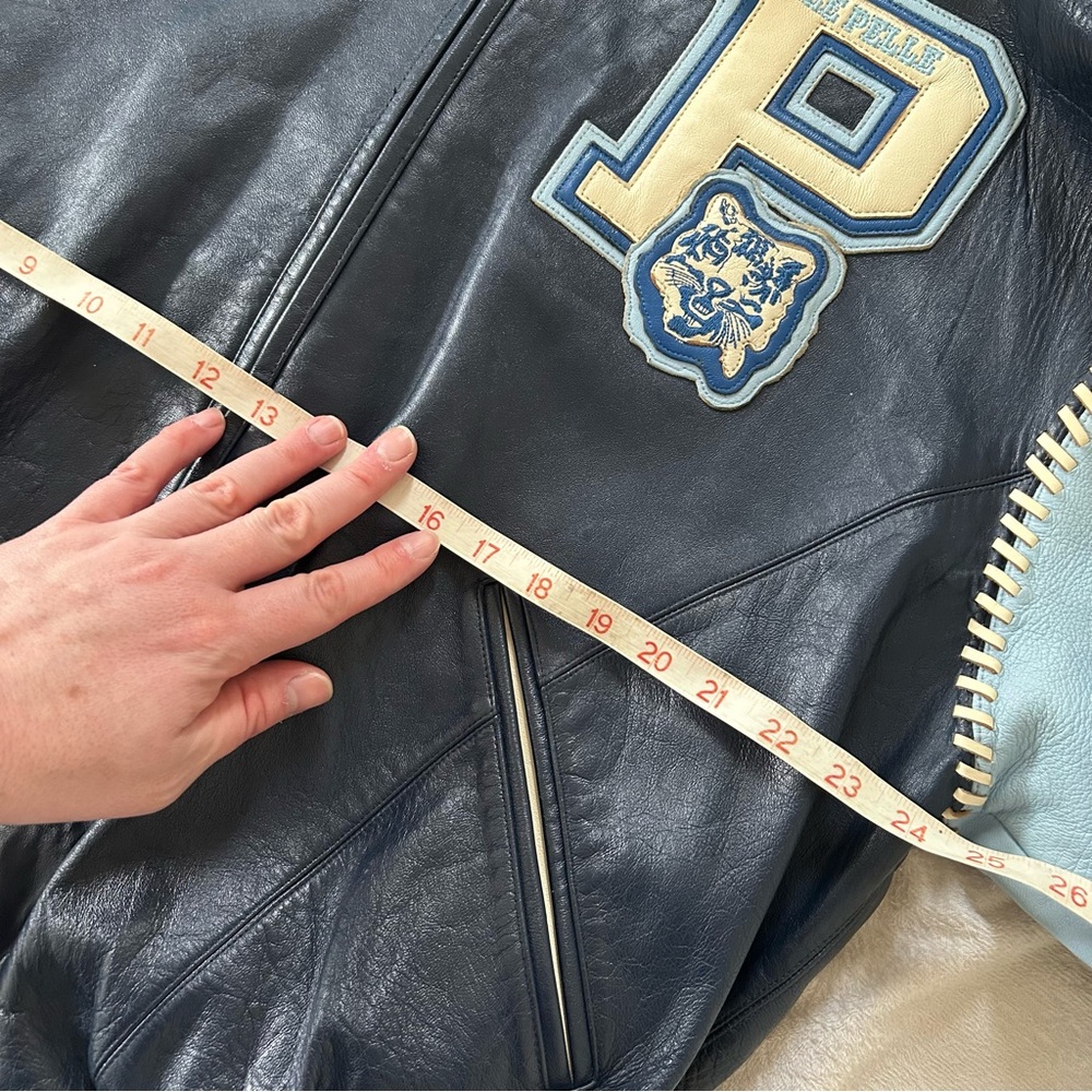 Vintage Pelle Pelle Leather Bomber Jacket with Light Blue Sleeve Panels 90’s - Picture 7 of 9